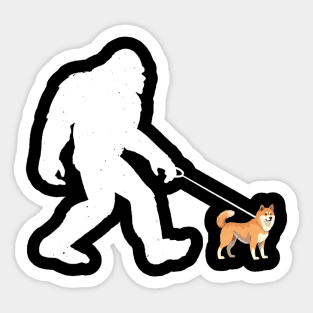 Bigfoot Walking Akita Dog Sasquatch Sticker